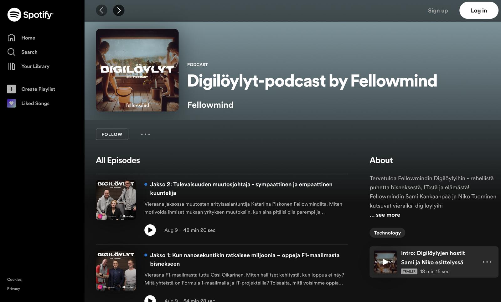 Digilöylyt podcast page on Spotify