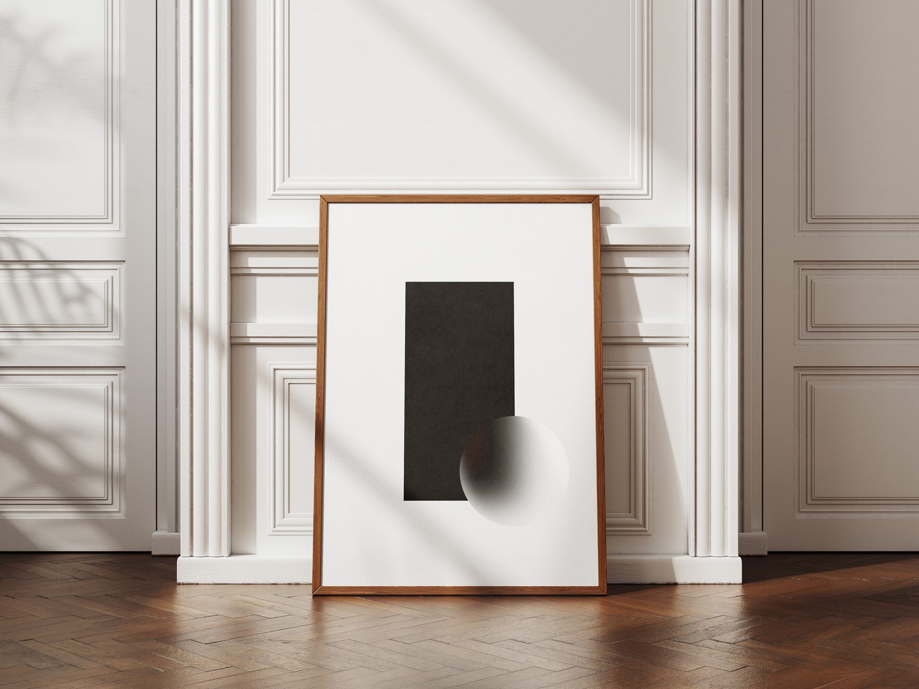 Block print mockup in a molded doorway