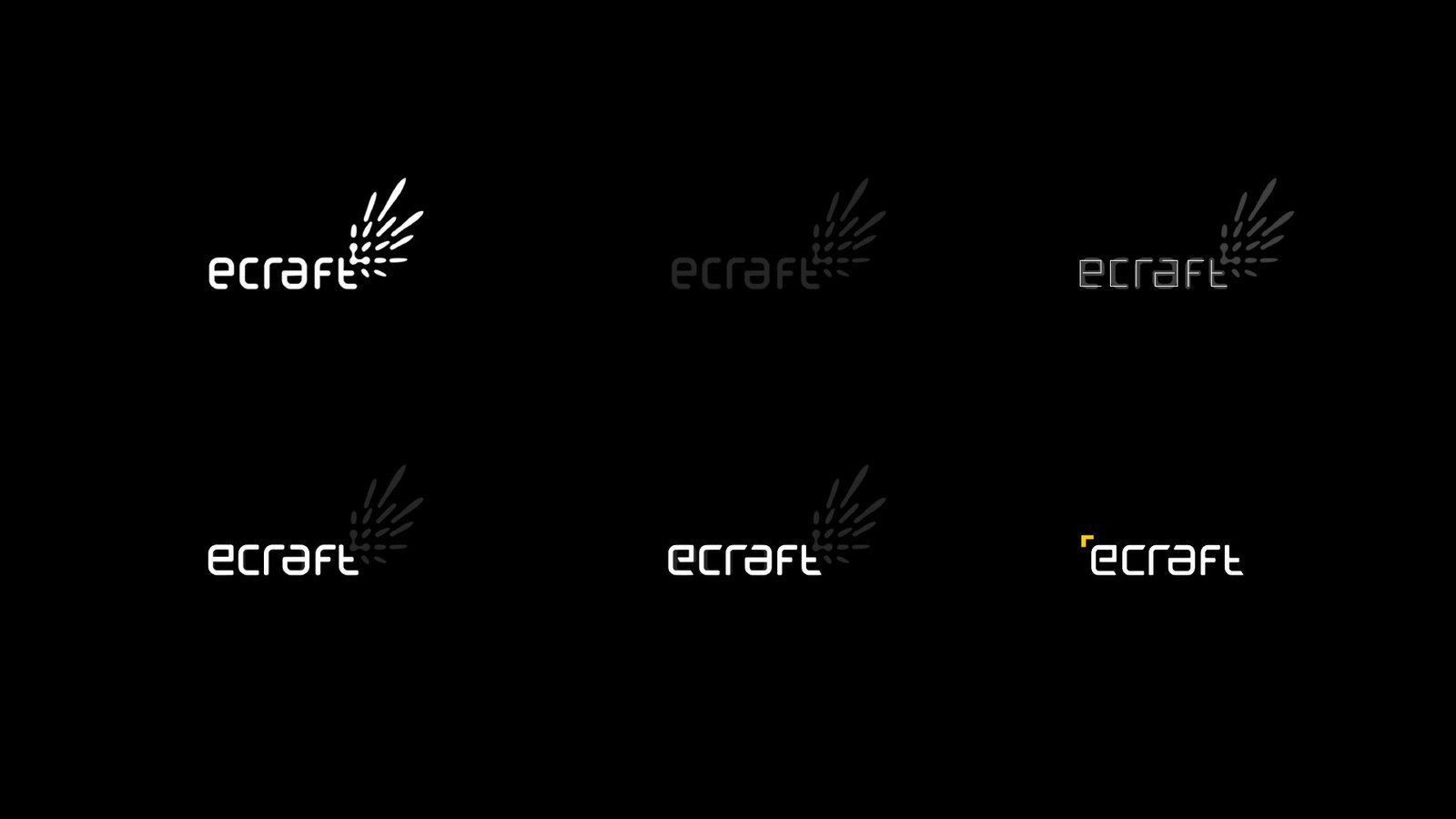Old eCraft logo lockups on black, fading into the final 2018 wordmark that grew out of their shapes