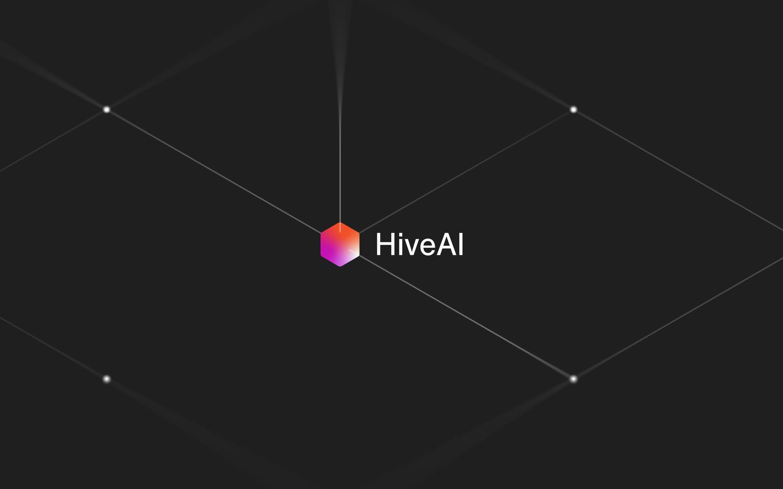 HiveAI hexagon logo mark on a dark network-pattern background